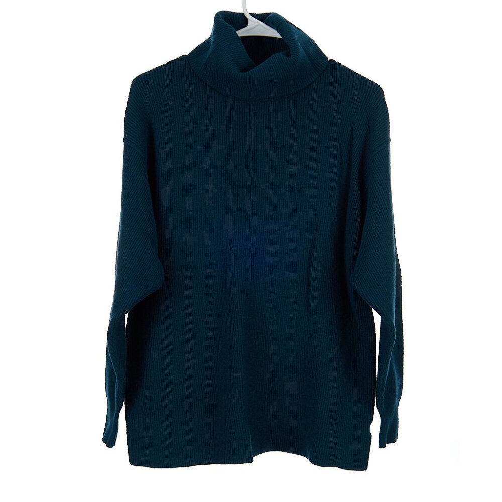 Free People Softly Structured Tunic Sweater Solid Deep Jade Blue No Size Tag - Picture 2 of 7